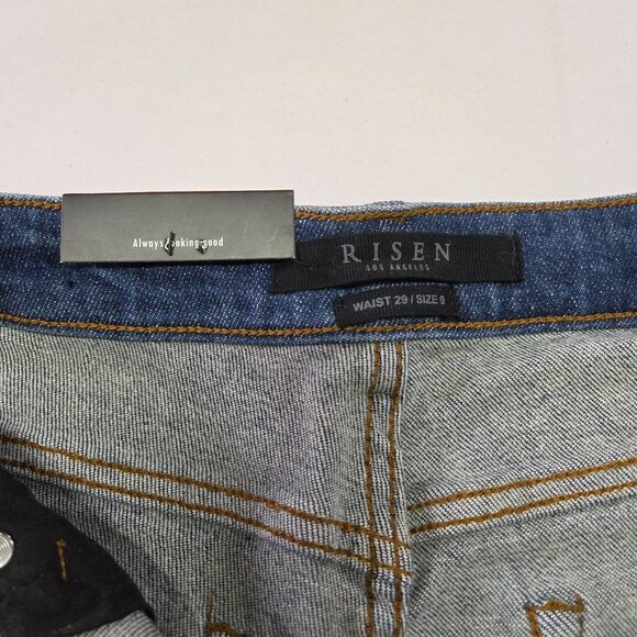 Risen Los Angeles Distressed Raw Hem Blue Skinny Jeans Womens Size 29/9 New Tags - Picture 9 of 14